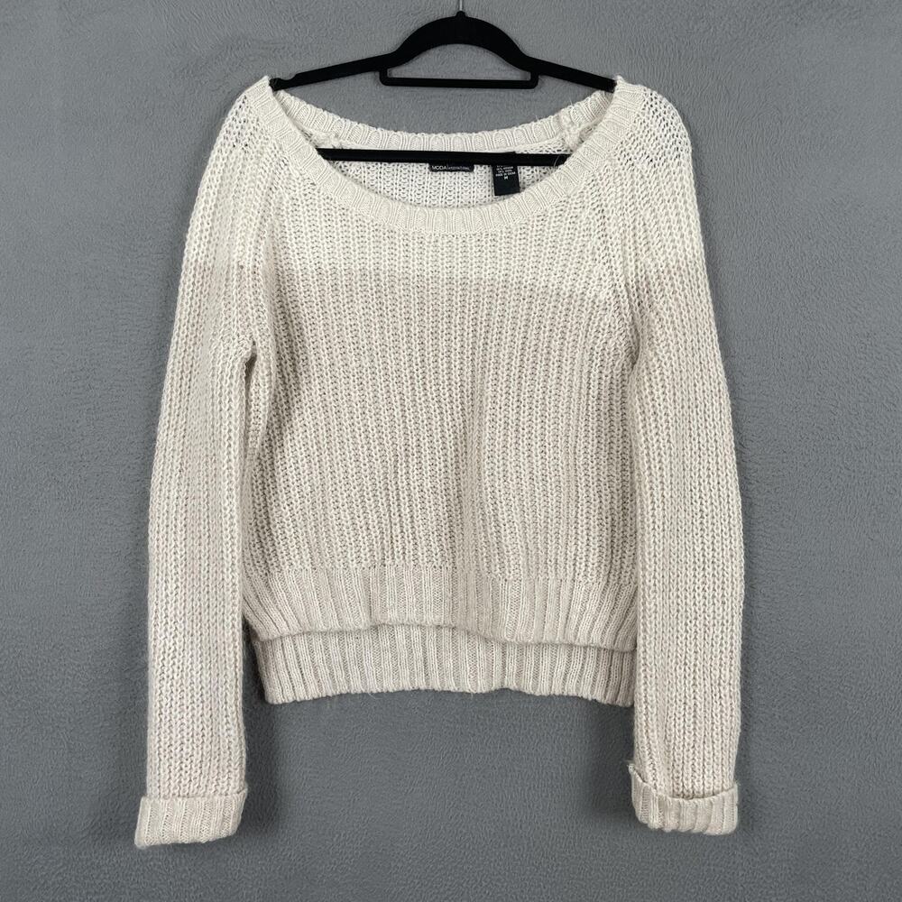 Moda International Sweater Pullover Womens M White Scoop Neck Chunky-Knit